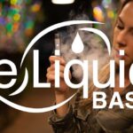 Liquids - e-liquid-base gmbh, frau beim dampfen mit Logo